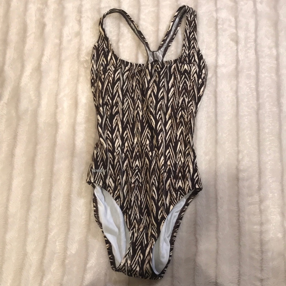Speedo brown chevron racer back speedo one piece.
